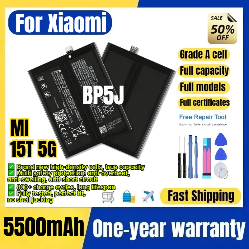 BP5J for Xiaomi MI 15T 5G Phone Battery 0 Cycle High Quality High Capacity Battery Replacement Bateria Grade A Cell with Tools