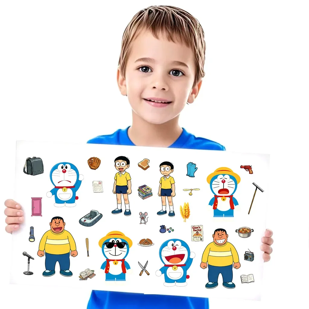8/16 hojas Doraemon Shizuka Minamoto hacer una cara pegatinas de rompecabezas animación calcomanía de dibujos animados equipaje teléfono guitarra juguetes clásicos para niños