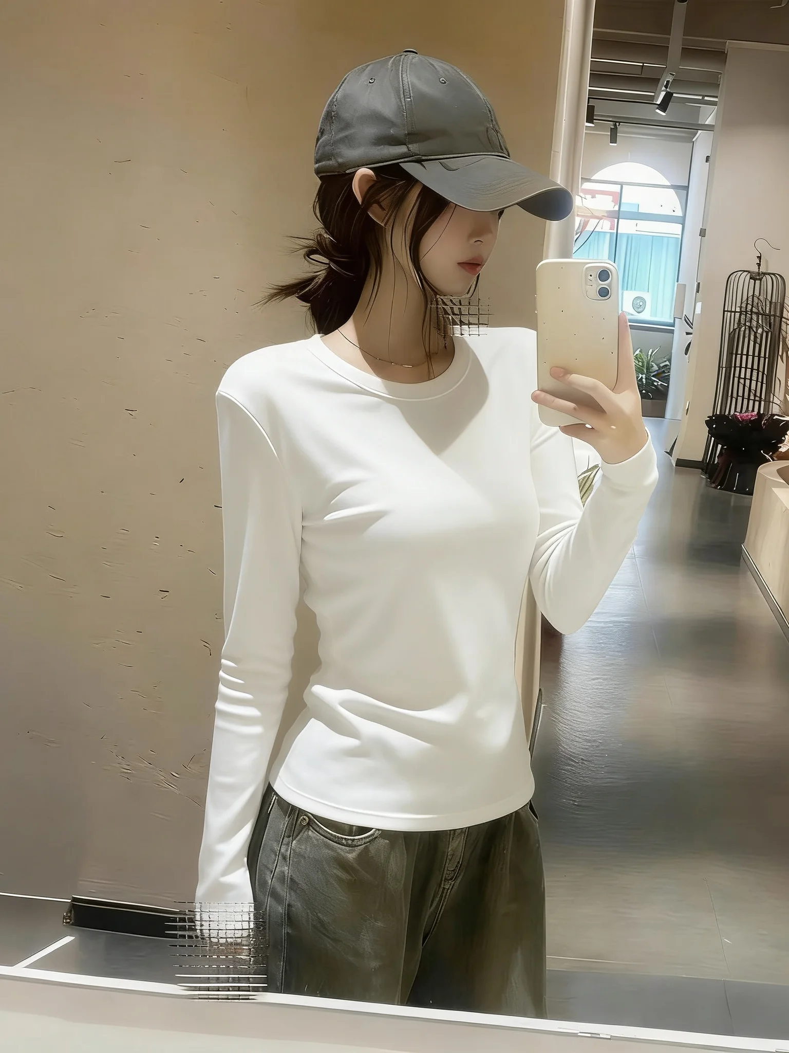 Women's Long Sleeve round Neck Base Shirt 95 Cotton plus Size Slim Fit Inner Wear  Color T-Shirt Shoulder Appropriate Top