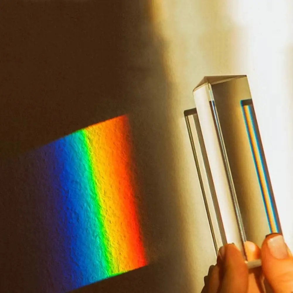 Present K9 Crystal Triangular Prism Seven Color Color Prisms Glass Prism Length Size Mirror Rainbow Prisma Physics Teaching