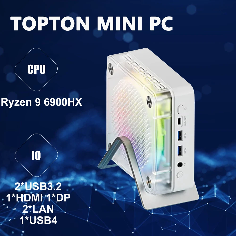 Topton Rgb Kleur Mini Pc Amd R7 8845hs 7 7840hs Windows 11 Desktop Gaming Pc Ddr5 M.2 Nvme Ssd 4K Mini Computer Minipc Wifi 6