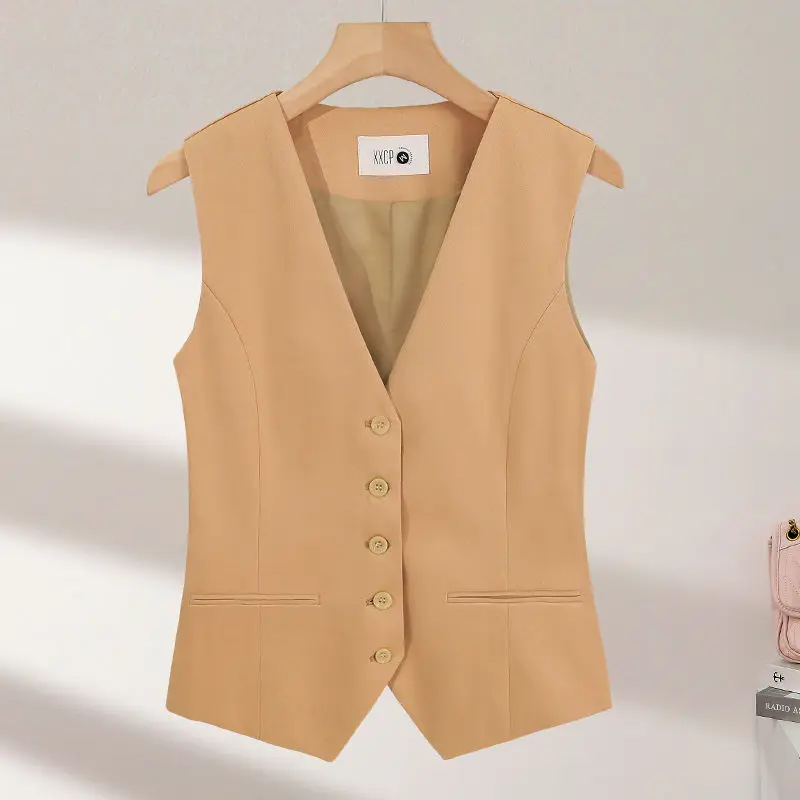 Office Lady Casual Vest Women Classic Black Pockets Waistcoats Woman Elegant Slim Sleeveless Outerwear Chic Veste Femme Q198