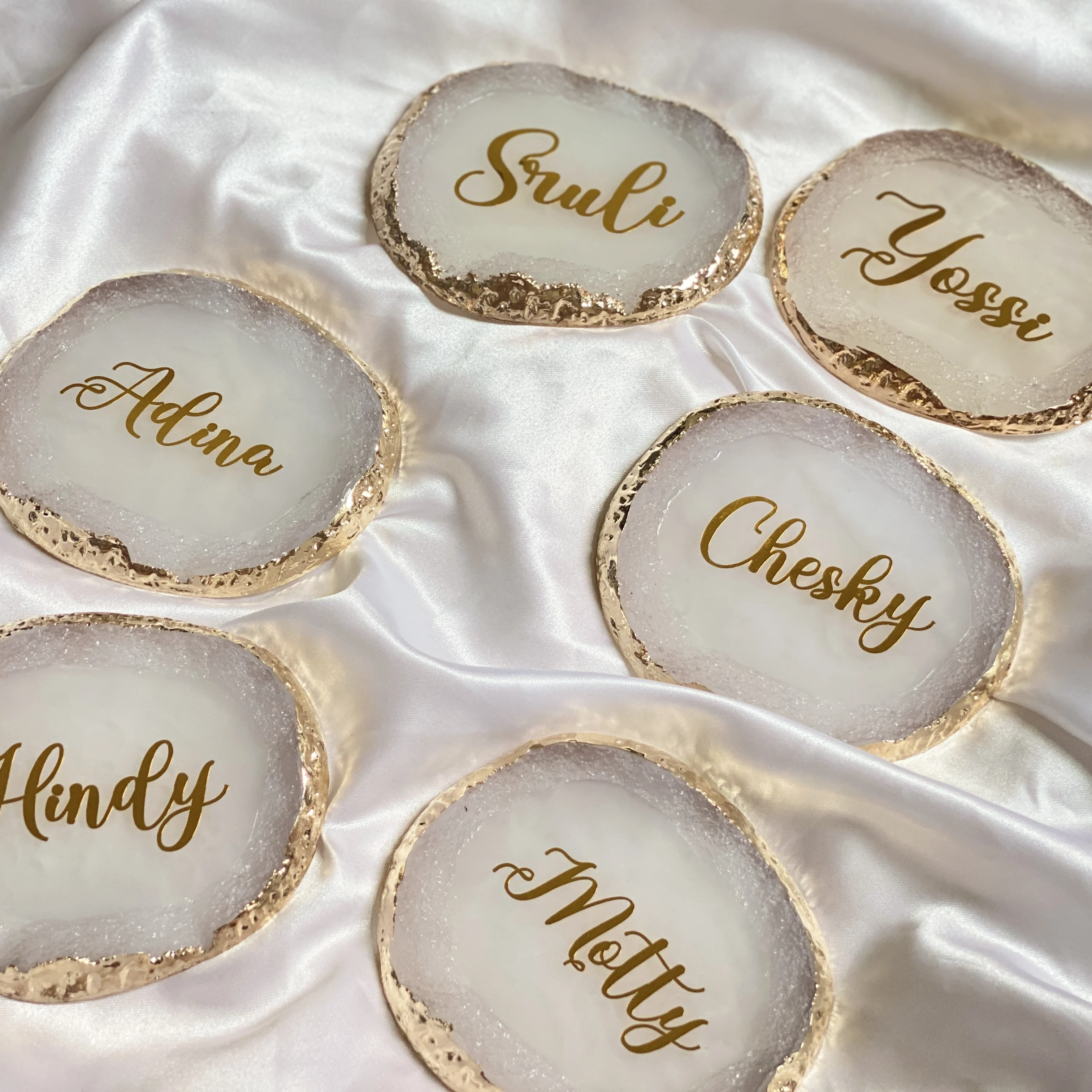 Personalised Resin Style Agate Coaster Custom Wedding Favour Jewelry Display Tray Wedding Favour Couple Coaster Bridesmaid Gift - view 3