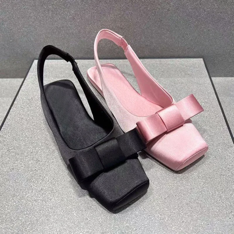 

Женские сандалии с бантом на плоской подошве, туфли-лодочки с квадратным носком, дизайнерские тапочки с открытой пяткой, лето 2021, элегантные шлепанцы, новые модные шлепанцы Mujer