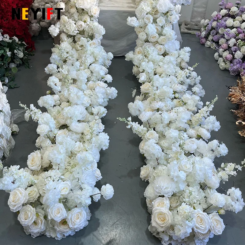 Luxury White Rose Hydrangea Leaf Wedding Arch Floral Row Arrangement Table Centerpieces Flower Ball Birthday Event Party Supplie