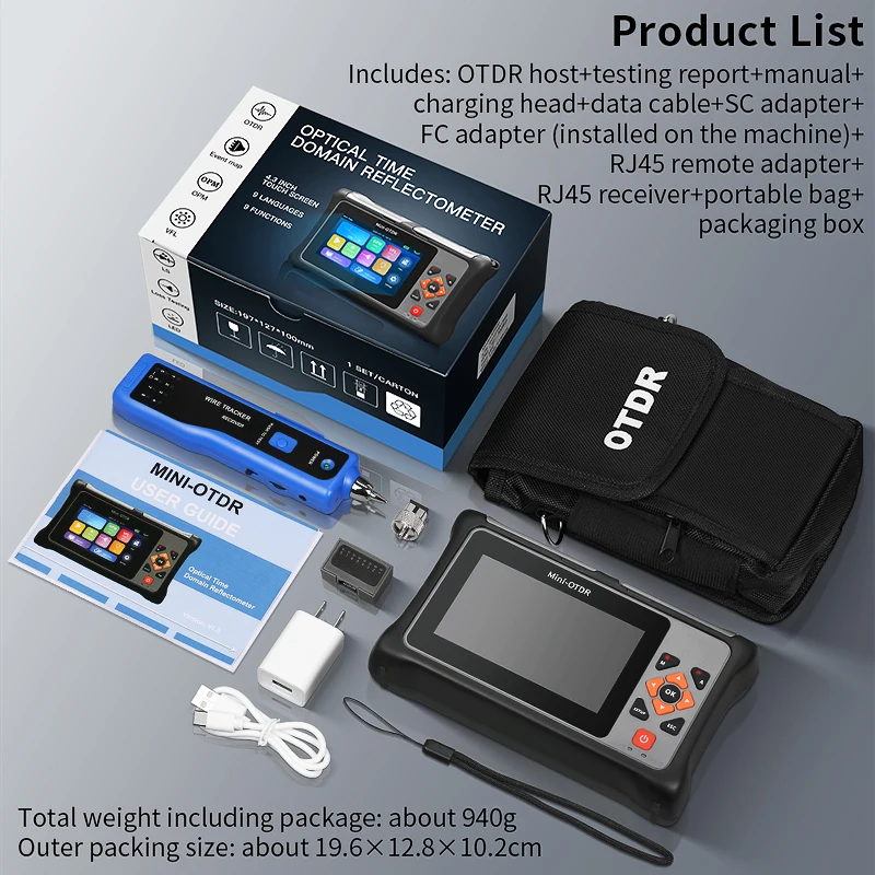 KP800 OTDR 100KM 24/22dB 1310/1550nm Optisches Zeitbereichsreflektometer Multifunktionales Touchscreen-Glasfaser-Tester-Tool