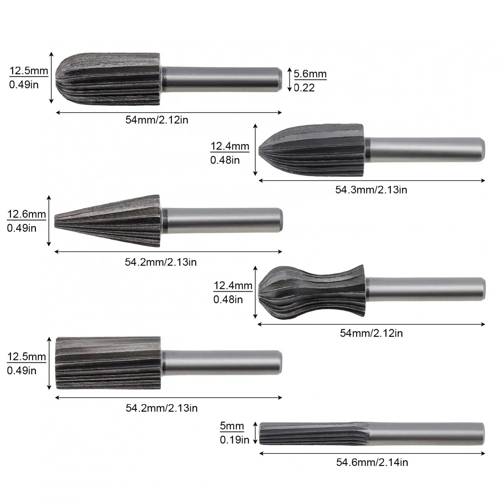 6pcs/set Mini Round HSS Burr Drill Bits for Woodworking, Steel Rotary Rasp File Set Woodworking Rotary Files