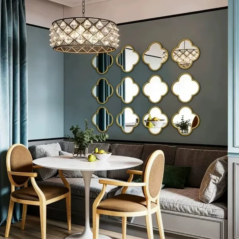 Four Leaf Clover Decor Wall Mirror Light Luxury European Hanging Ornament Nordic Decor Living Room Dining Background Wall Art