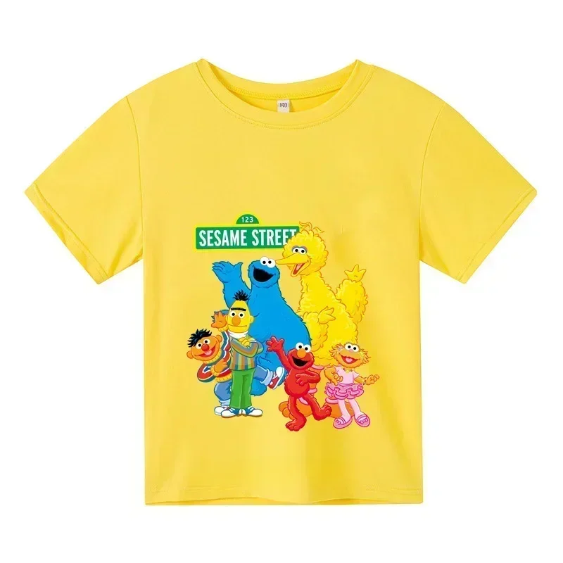 Kid Summer Short Sleeve Tshirt Girl Boy Clothing The Sesame Street Elmo Cartoon Print Cotton Children T-shirt Funny Baby Top Tee