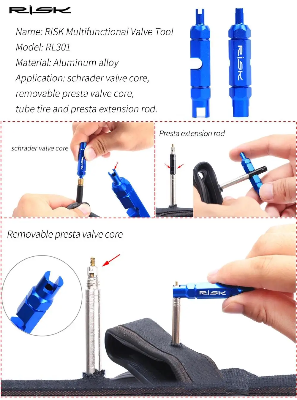 Radfahren Fahrrad Tubeless Reifen Dichtmittel Injektor Injektion Werkzeug Reparatur Flüssigkeit Spritze Schrader Presta Ventil Core Removal Tool – Detail 5
