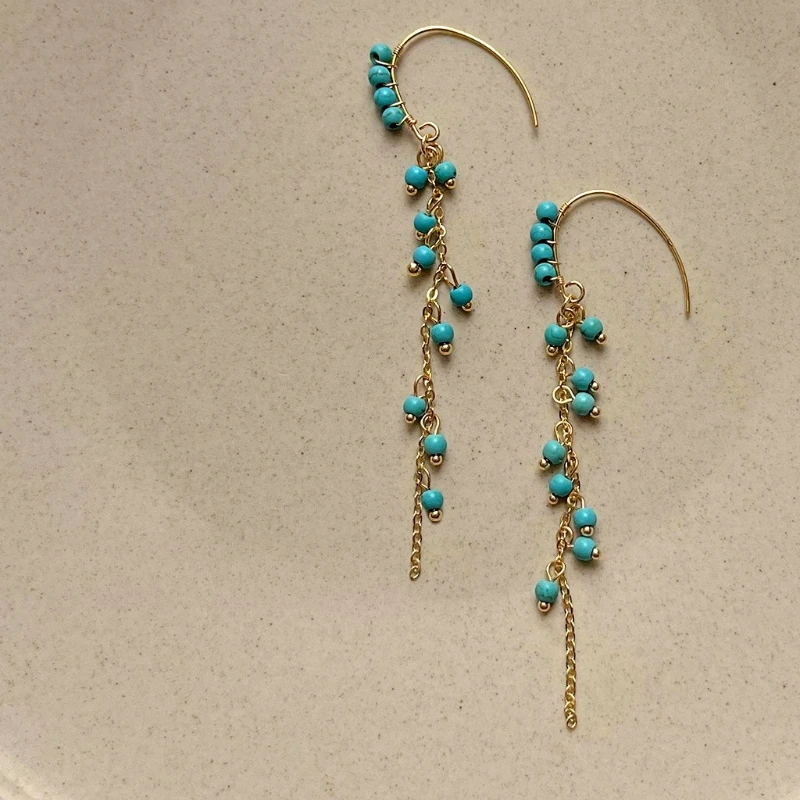 

Long Tassel Style Elegant Artistic Retro Ethnic Style Turquoise Women's Earrings