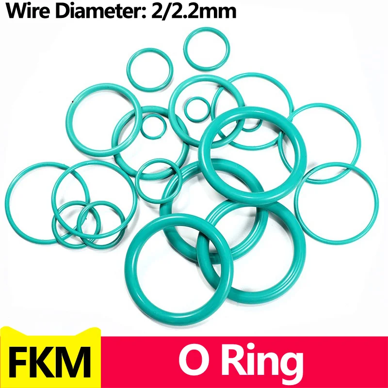 Green FKM O Ring Seal Thickness Oil Gaskets Fuel Washer,Fluorine Rubber O-Rings OD*WD 2.0/2.2mm