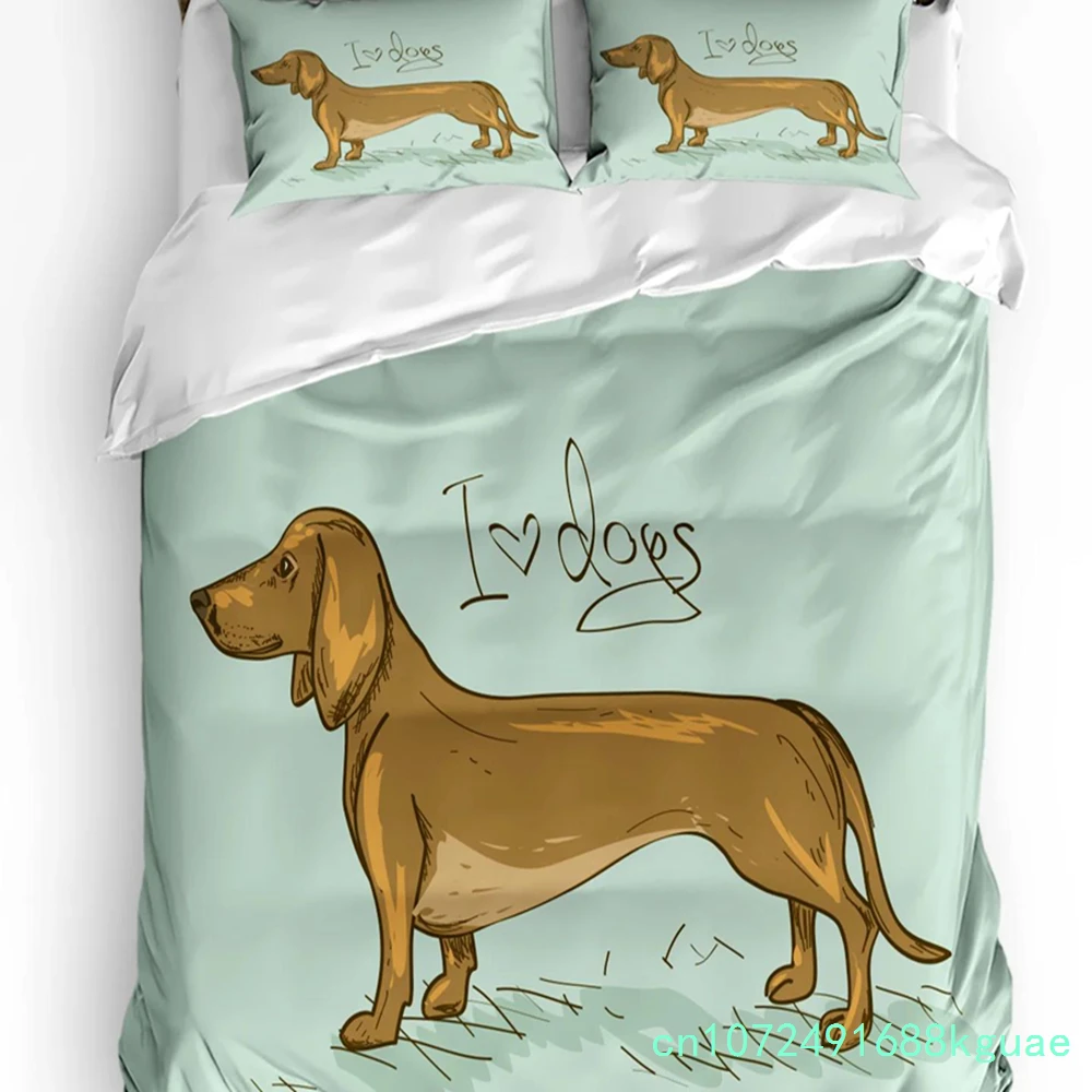 Pet Sausage Dog Dachshund Cartoon Bedding Set 3pcs Duvet Cover Pillowcase Kids Adult Quilt Cover Double Bed Set Home Textile
