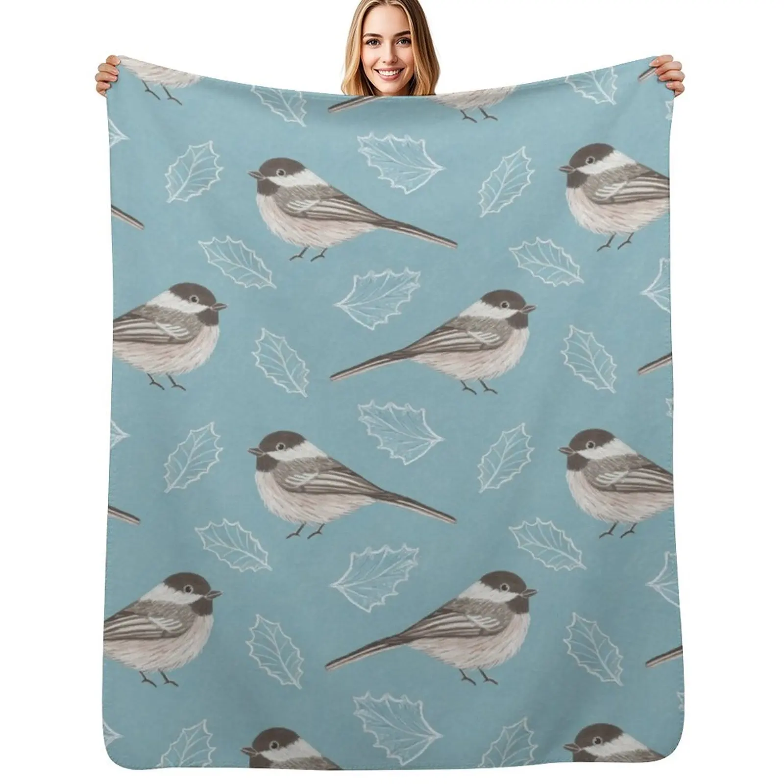 Chickadees and Frosted Leaves Throw Blanket Bed linens blankets ands for sofa Plaid Blankets For Baby Baby Blankets