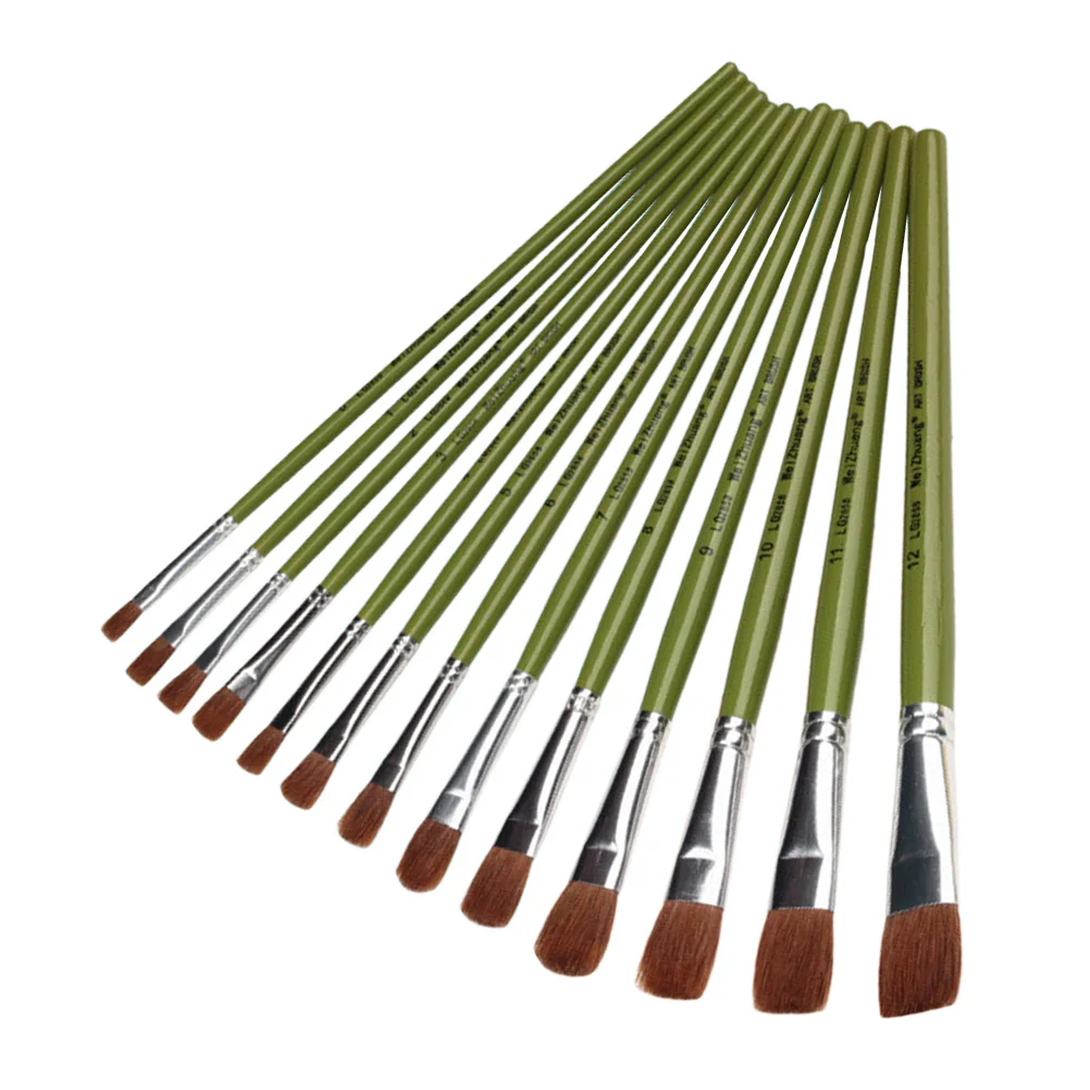 

12Pcs Oil Watercolor Acrylic Painting Brush Set Multi-Function Wooden Handle Students Kids Art Painting Supplies Tools