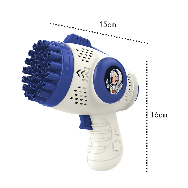 Arma de atirador de bolhas para crianças, blaster de bolhas de 32 buracos com luzes LED, máquina de bolhas divertida ao ar livre para meninos e meninas