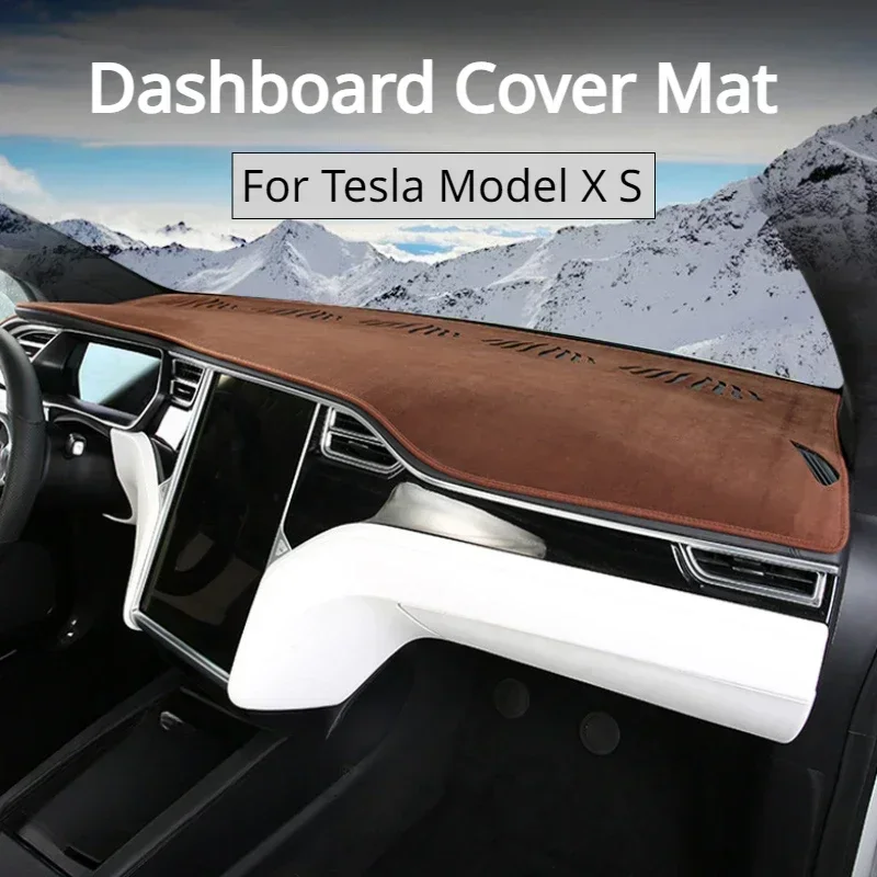 For Tesla Model X S Dashboard Cover Mat Light Proof Sunshade Mats Flannel Flocking Protective Pad Front Dashboard Cover ModelX