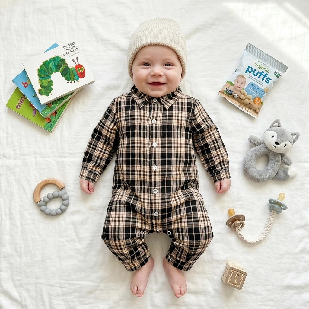 Infant Rompers Plaid Jumpsuits Toddlers Cotton Long SleevesFashion Baby Clothing