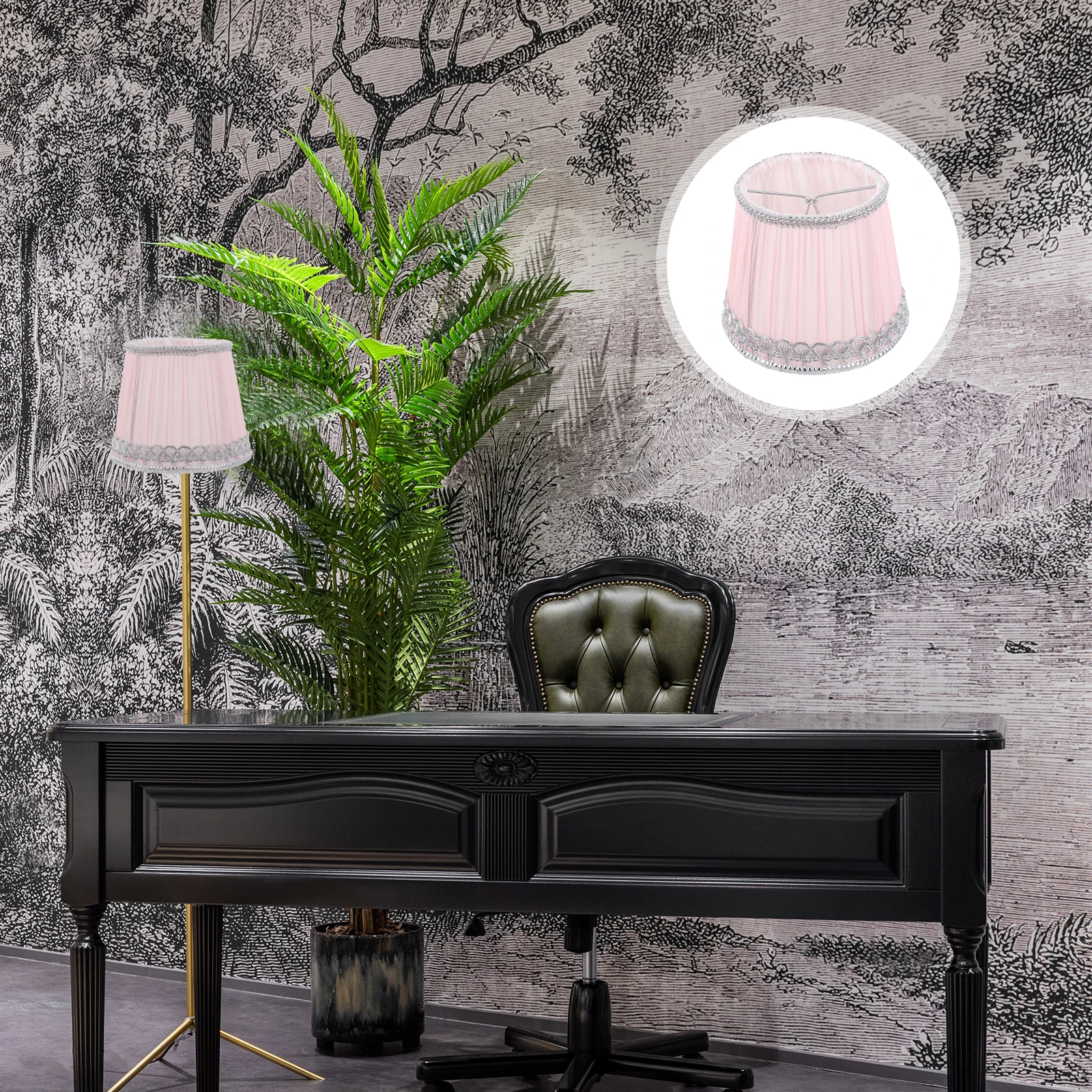 

Fabric Lampshade Pink Silver Edge Easy Install Remove Dust Insect Proof Warm Atmosphere Bedroom Living Room Lampshade Accessory