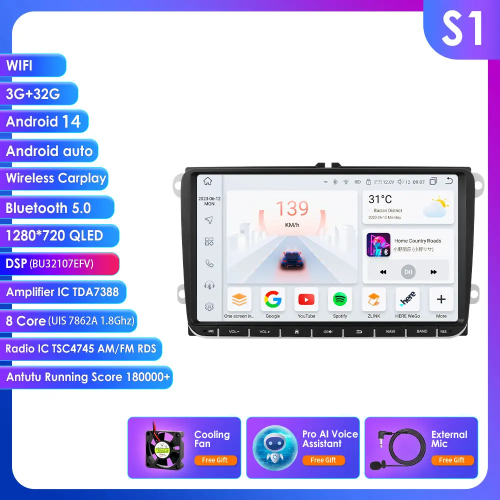 8 + 128G Dsp Radio 2din Auto Multimedia Gps Voor Vw Passat B6 T5 B7 B8 Golf 5 6 Caddy Polo T5 Touran Android Auto Carplay Dab Rds Bt - afbeelding 1