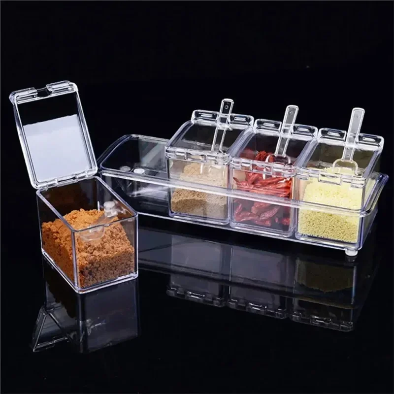 Transparent Seasoning Box, Kitchen Seasoning Bottle Combination, Flip Cover for Convenient Independent Crystal Seasoning Jar