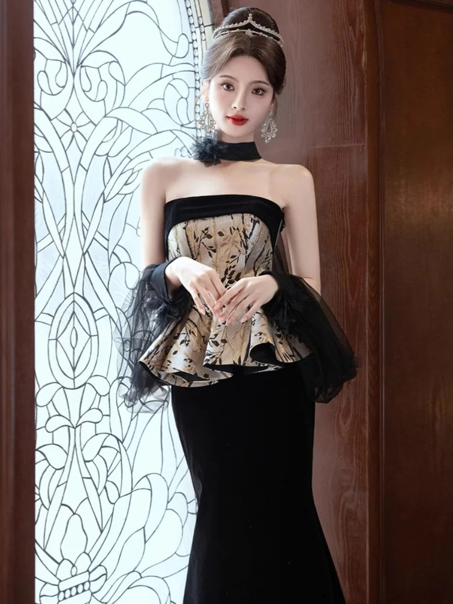 

Ele Evening Gown with Strapl Fi Tail Design for Women Suitable for Wedding Cany Annual Meeting Performance And Da...