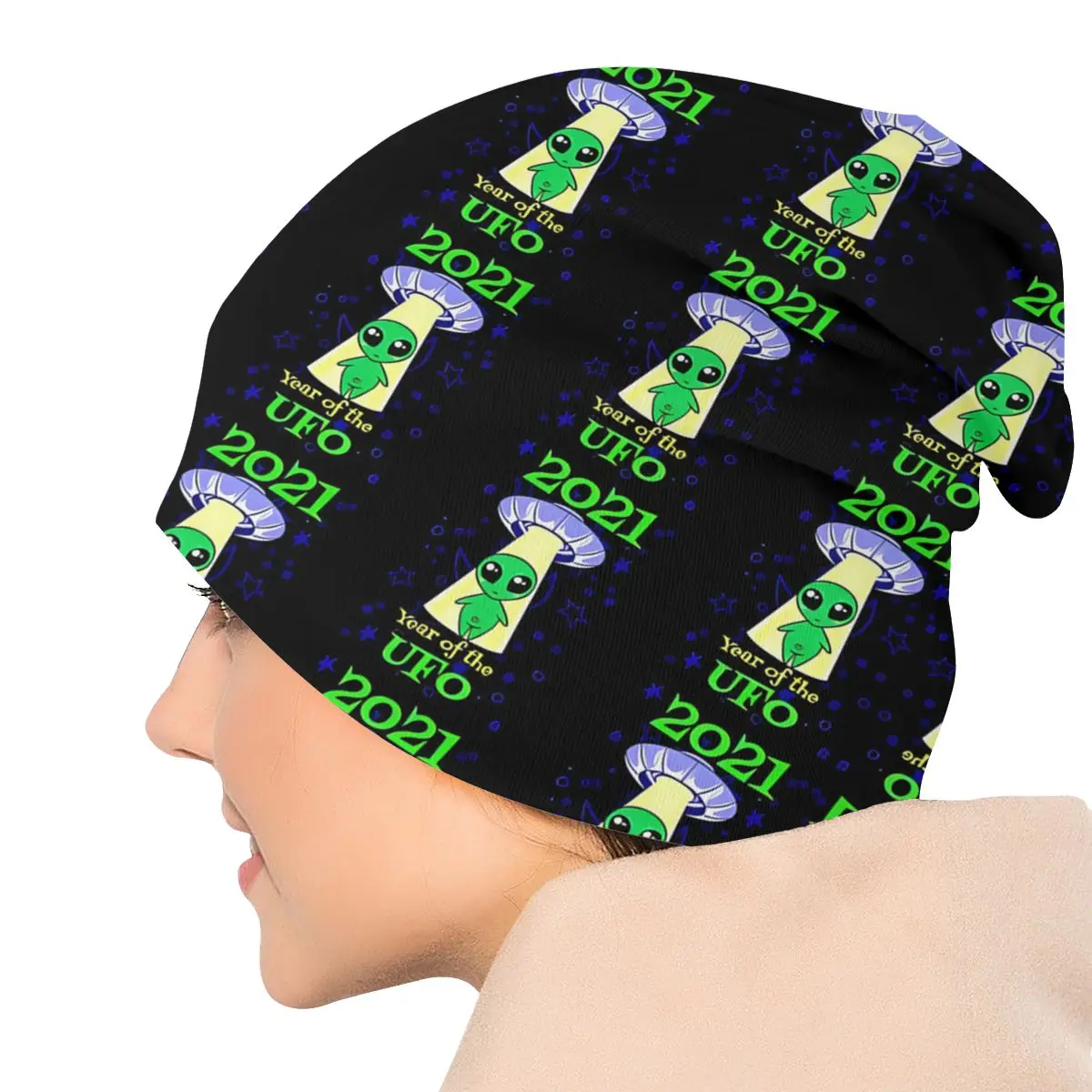 Topi kupluk olahraga Pria Wanita, topi beanie tengkorak tipis Alien dan UFO olahraga untuk pria dan wanita