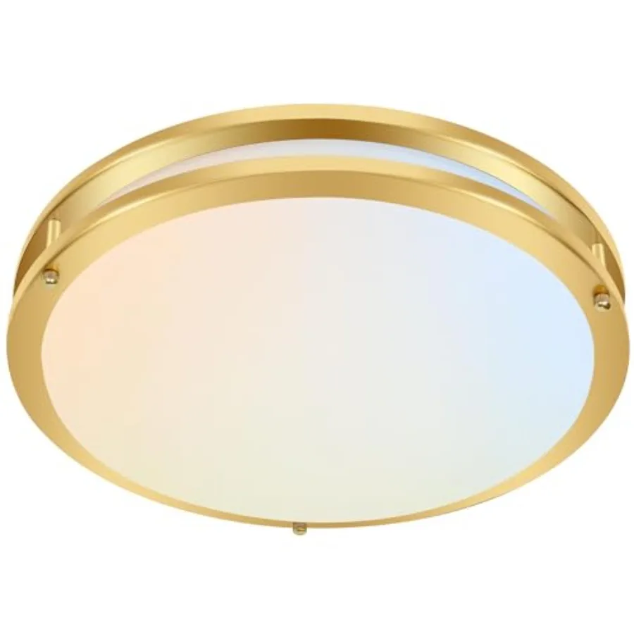 

16 inch Dimmable LED Flush Mount Ceiling Light Fixture Gold 36W 2200LM 2.7/3/3.5/4K/5K Adjustbale 120°Light Angle CRI80 Ceiling