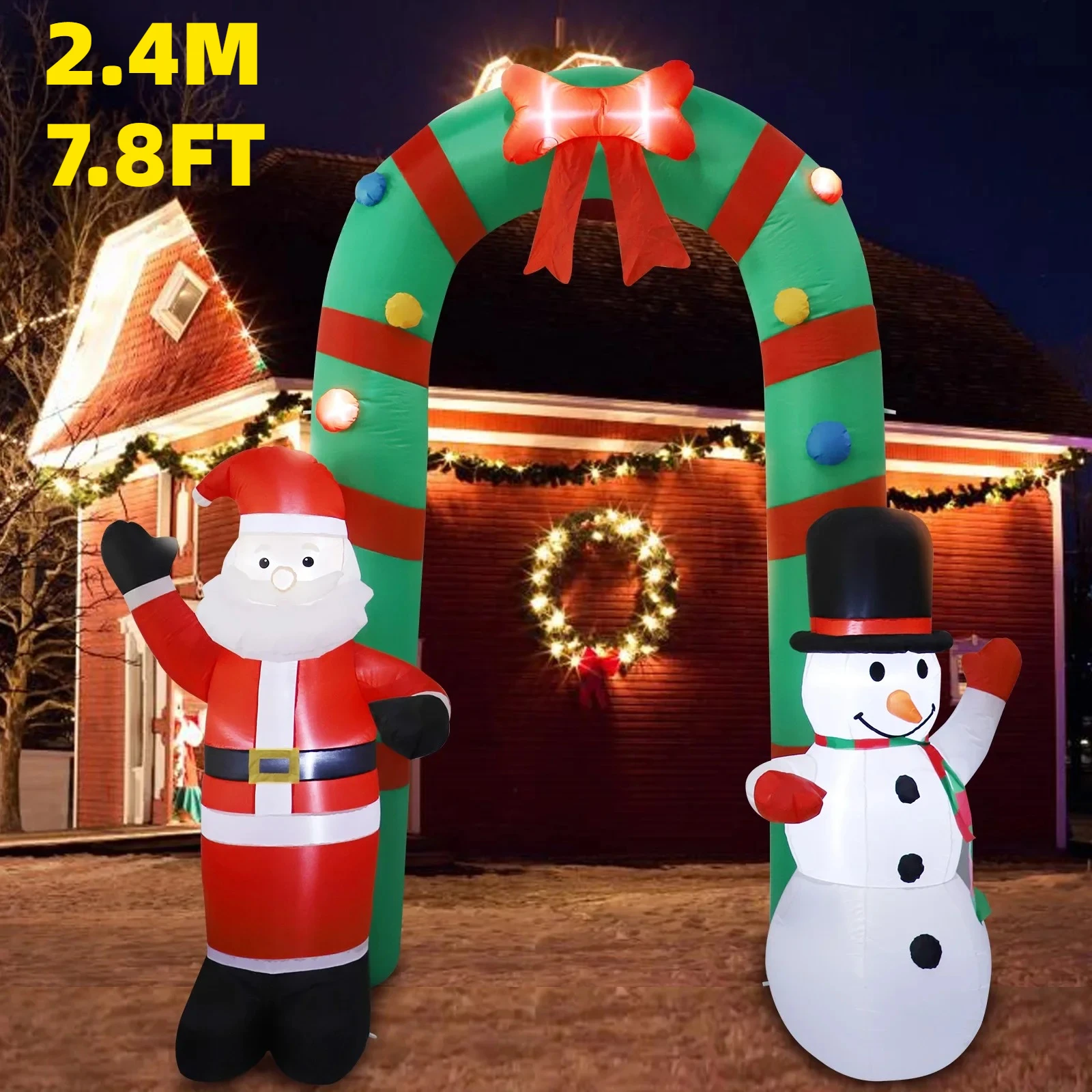 

2.4M/7.8FT Inflatable Santa Claus Snowman Archway Lights LED Home Decorations Toys Yard Xmas Ornaments Holiday Decor Supplies
