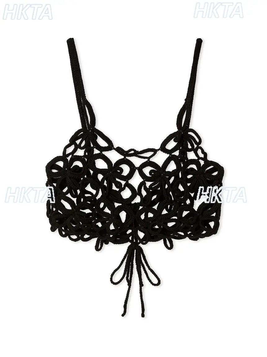 

Japanese Style Handmade Crochet Hollow Irregular Crochet Knitted Suspender Vest Women Summer Blue Short Vest Crop Top for Girls