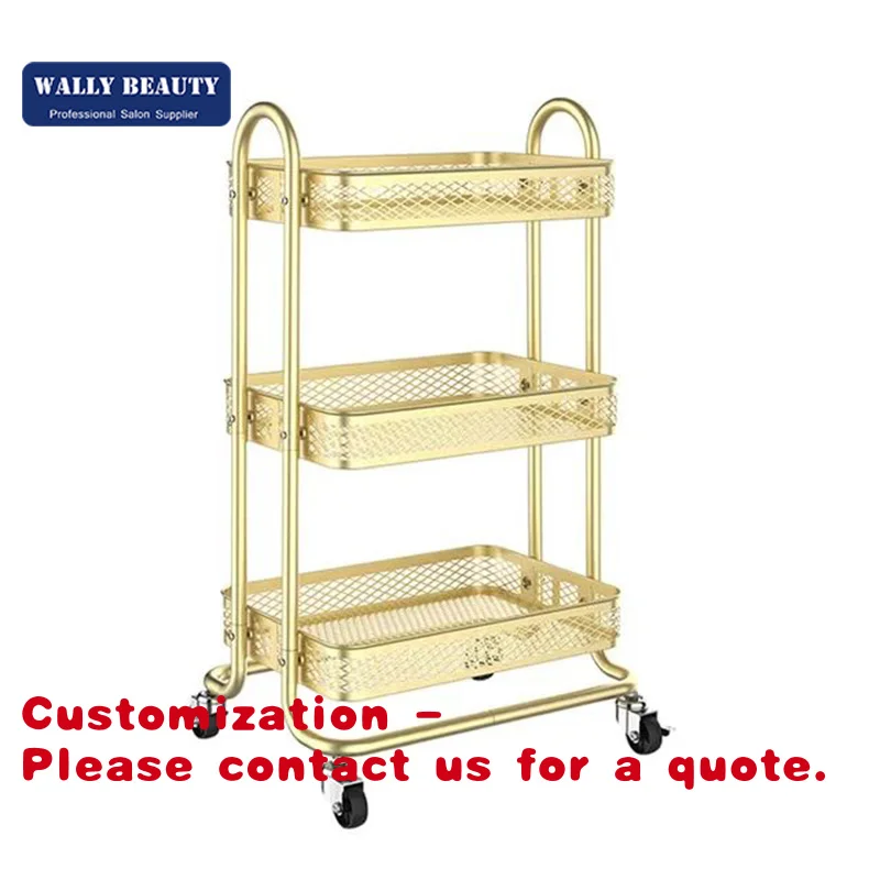 

Тележка для салона красоты WallyBeauty Luxury, 3-ярусная, золотая, с блокирующимися колесами, на заказ