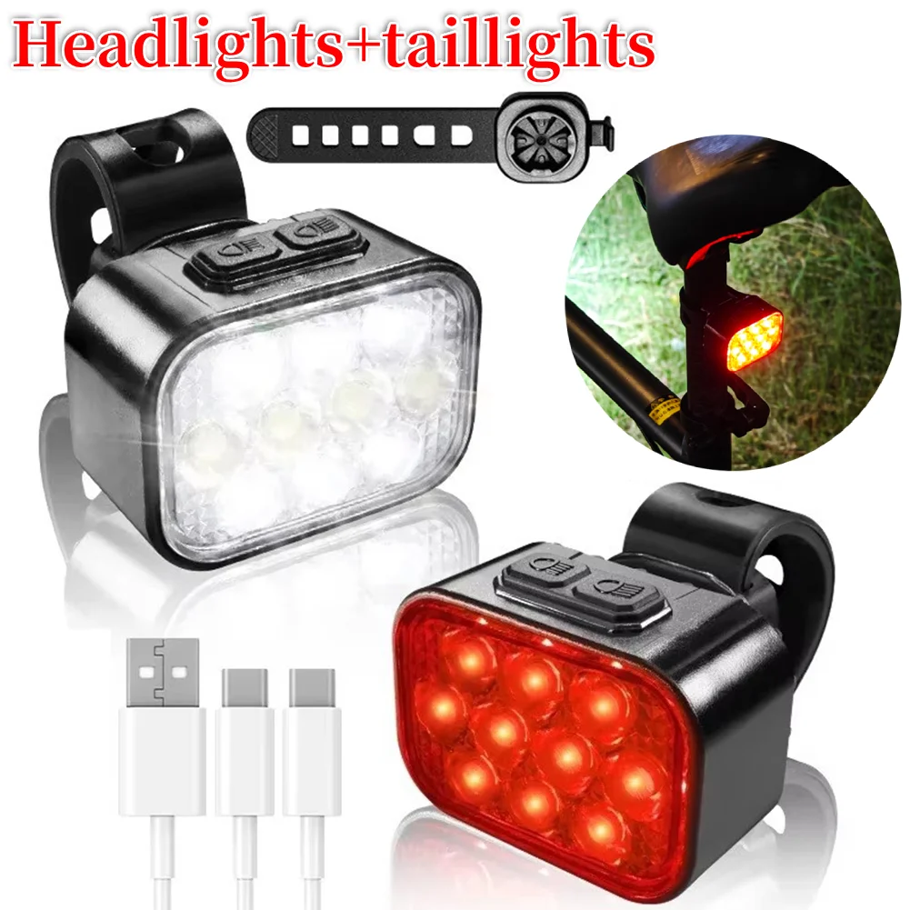

Светодиодный передний фонарь для велосипеда, перезаряжаемый через USB, уличная велосипедная фара, водонепроницаемый предупреждающий задний фонарь безопасности, задний ночник для велосипеда