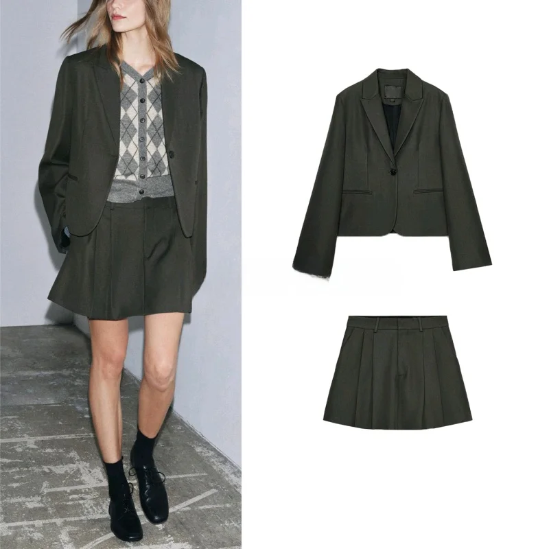 

Женский костюм-джат на одной пуговице с длинными рукавами и плиссированной декоративной юбкой с высокой талией, повседневный осенний костюм...