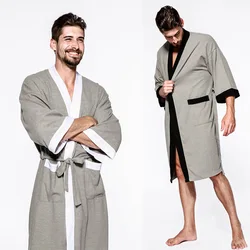 Men's Cotton Waffle Bathrobe, Absorbent Bath Robe, Cozy Robes, Night Sleepwear, Male Dressing Gown, Plus Size, Summer, Spring