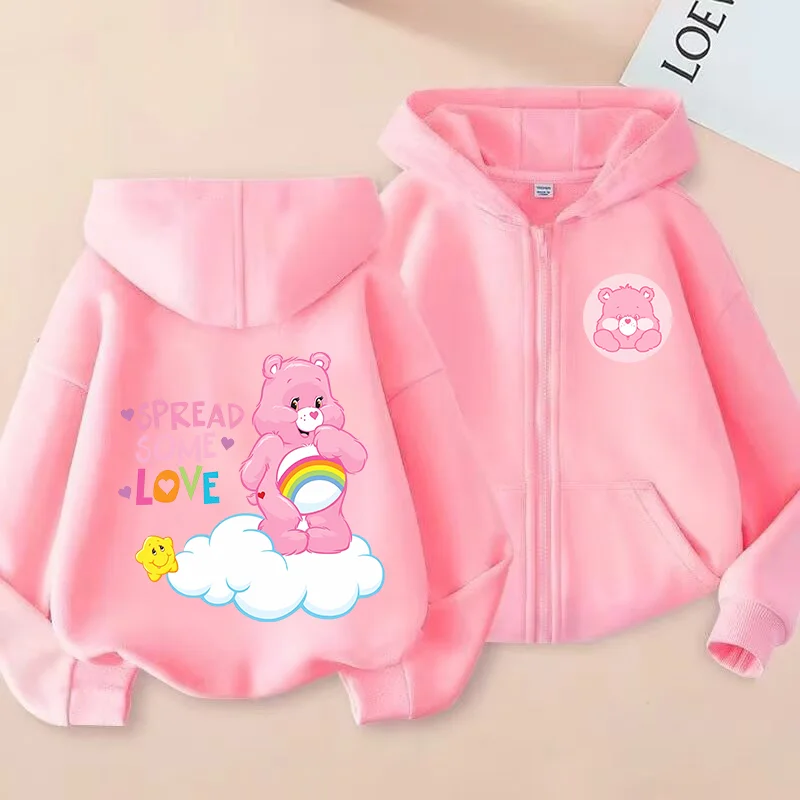 Caring Bears Jacke für Mädchen und Jungen, dünner Reißverschlussmantel, Kinder-Kapuzenoberteil, Kleidung, langärmelig, Kostüm, lässige Jacken mit Cartoon-Figuren