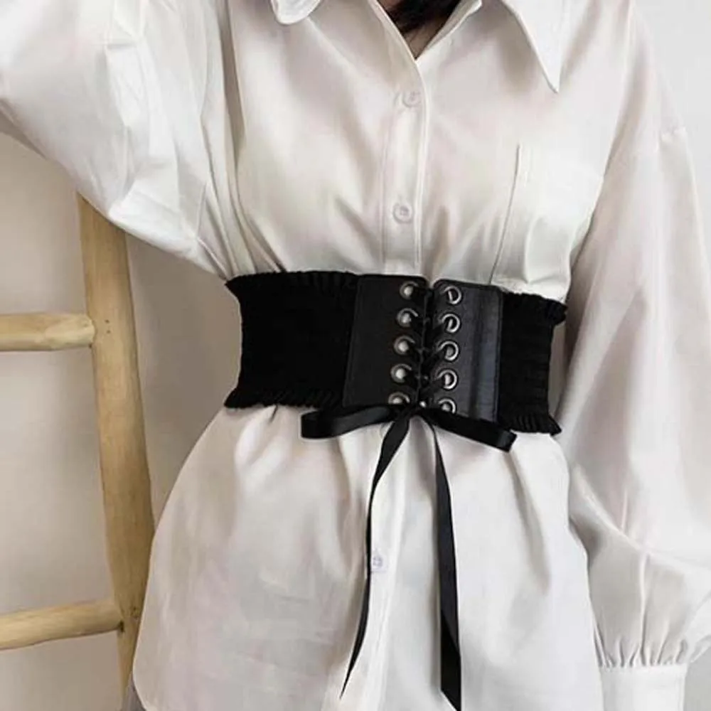 Fashion Adjustable Elastic Pleated Cummerbunds Polyester Strap Rope Wide Corset Waistband PU Soft Elastic High Wide Belt Gift