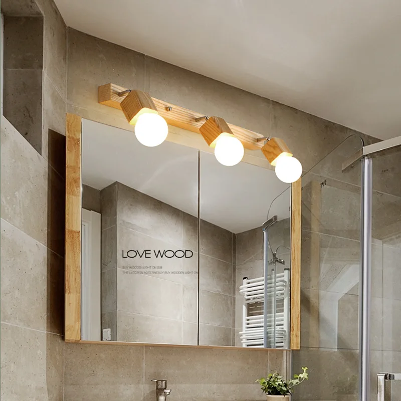 Nordic Modern Wood LED Wall Lamp Bathroom Mirror Vanity Light for Corridor Entryway Balcony Sconce Wood Art Fixture Home Decor