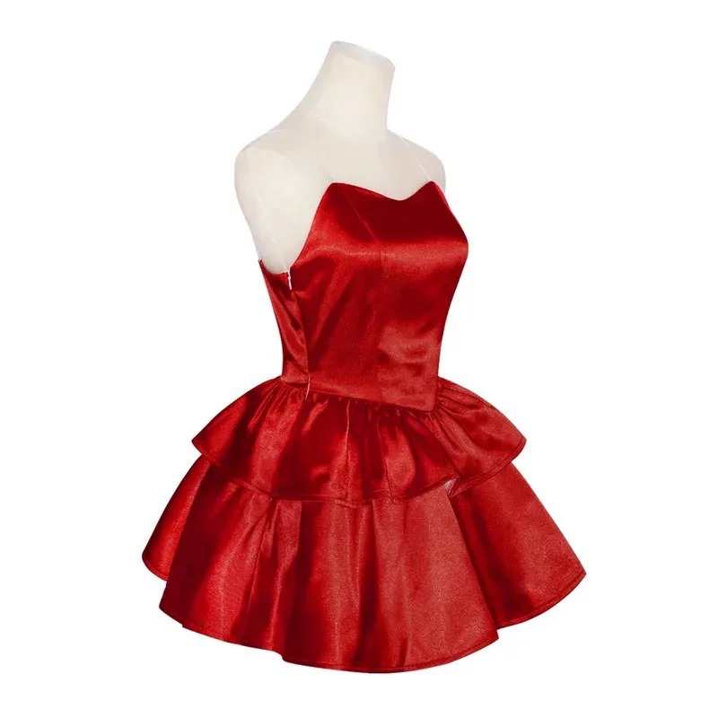

a7d@Anime Perfect Blue Mima Cosplay Costume Red Strapless Tube Dress with Headband For Women with Thigh-High Stockings and Glove