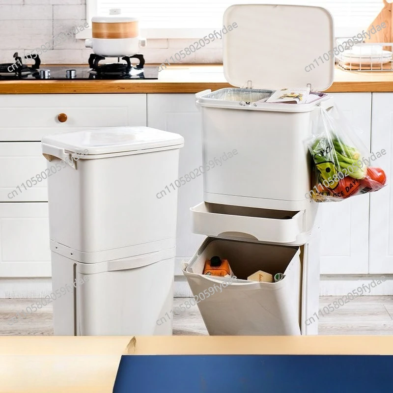 Kitchen Trash Can Household Multi-functional with Lid New Large-capacity Double-layer Sorting Trash Can