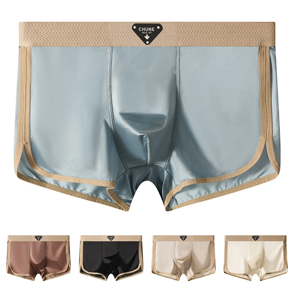Silky Lightweight Men Ice Silk Underwear Boxers Shorts Middle Waist Underpants Trunk Elastic Casual Man Panties