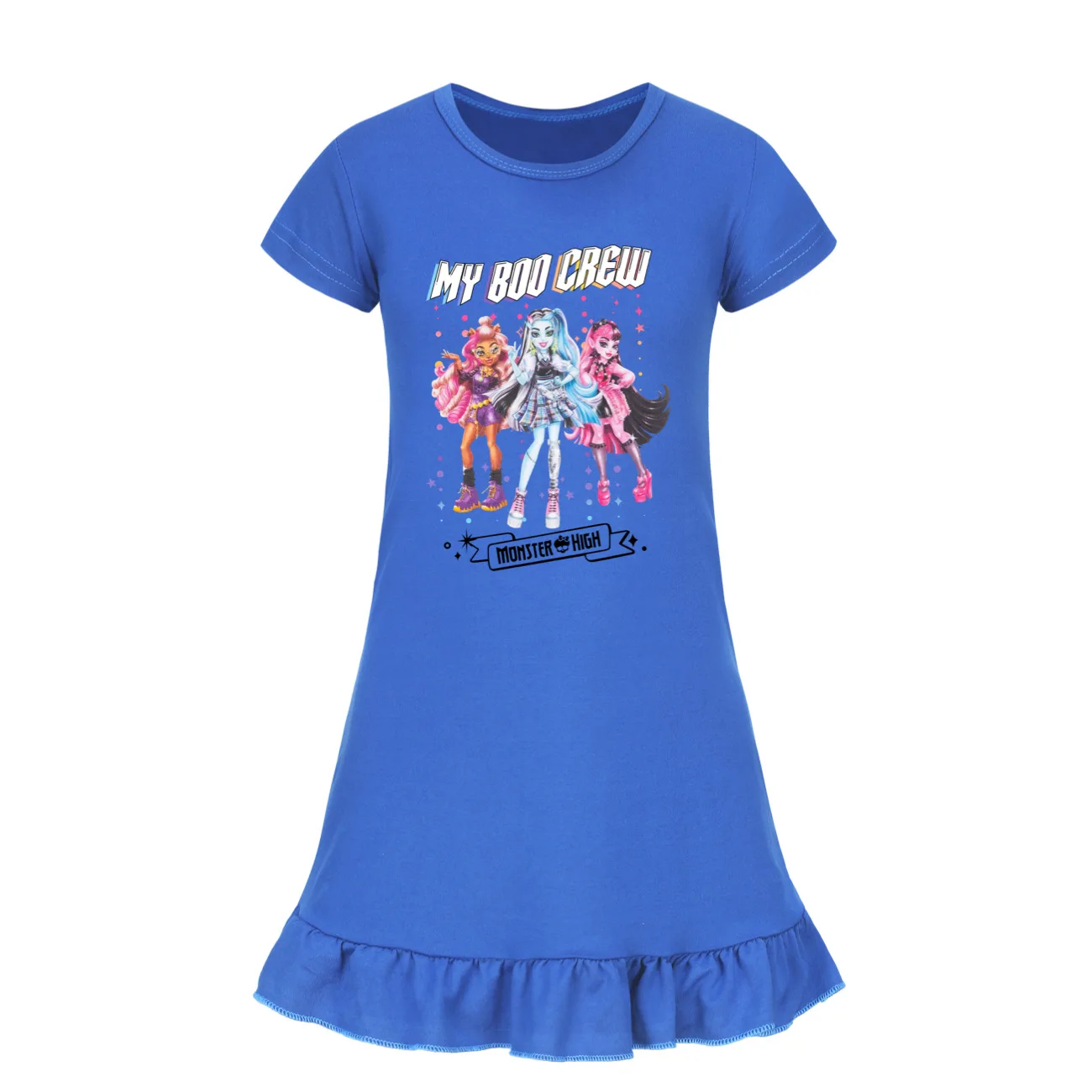 Funny Monster High Children Clothes Kids Summer Pajamas Dress Baby Girls Short Sleeve Nightgown Cartoon Sleep Wear