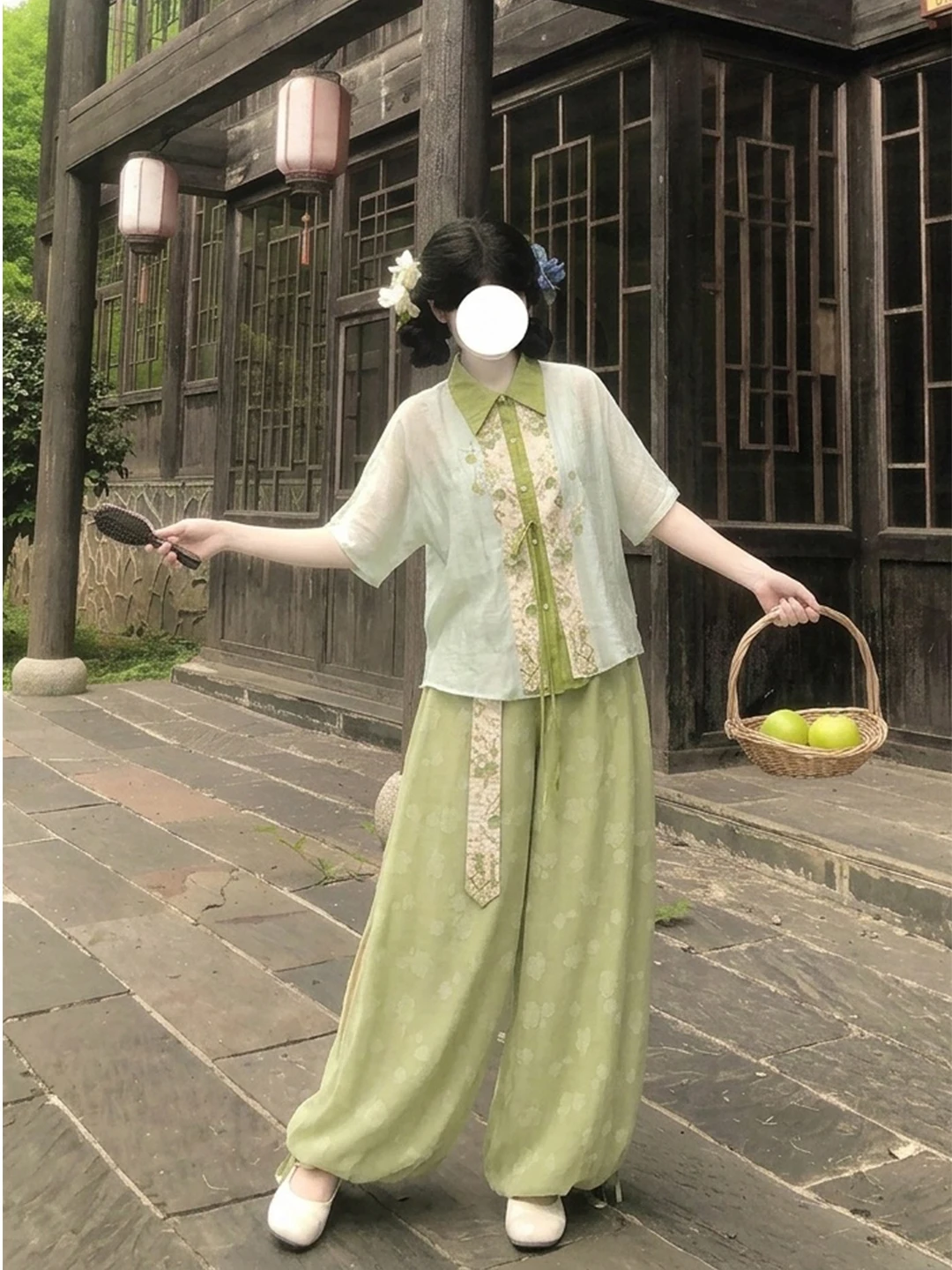 Xiao Qingmei Embroidered Shirt And Lantern Pants Set Stand Collar Button Front Hanfu Costume Summer 2026 Ladies Traditional C...