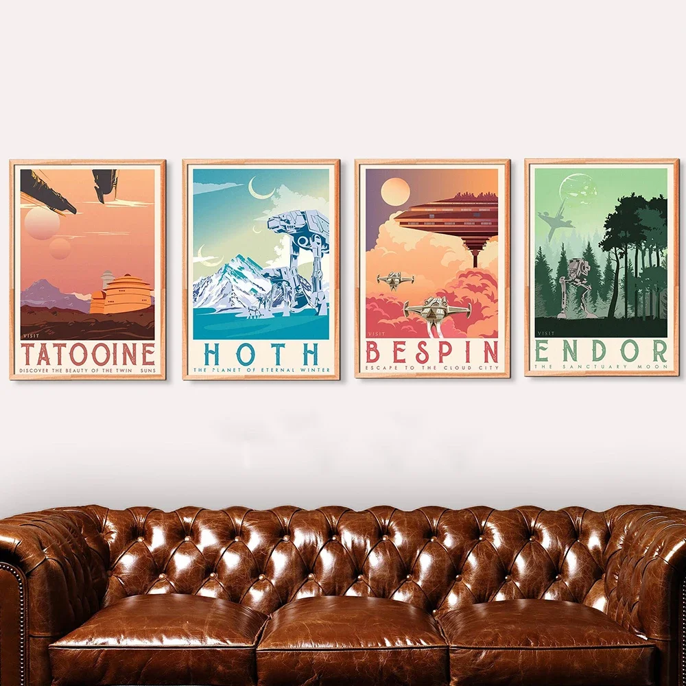 Minimalist Landscape Art Prints Planet Tatooine Hoth Endor Travel Poster Canvas Painting Vintage Wall Pictures Sci-Fi Home Decor