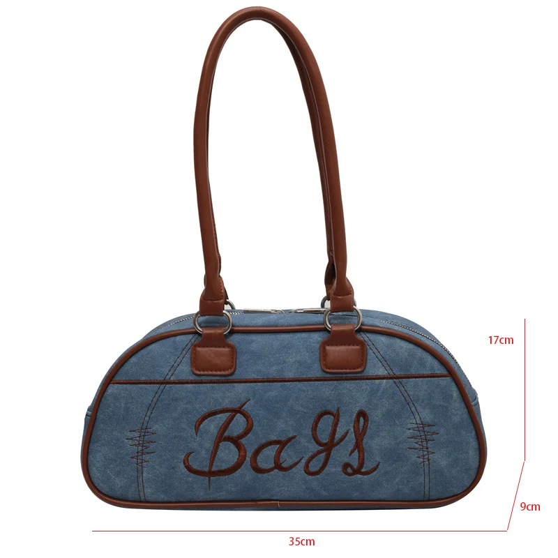 Borsa da Baseball in stile europeo e americano per donna borsa sportiva Casual con ricamo lettera Vintage borsa a tracolla di grande capacità