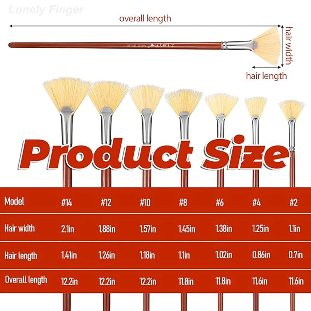 7 PCS Bristle Fan Brush Set with Long Wood Handle, for Painting Professional Artist, Acrylic Oil Watercolor Painting