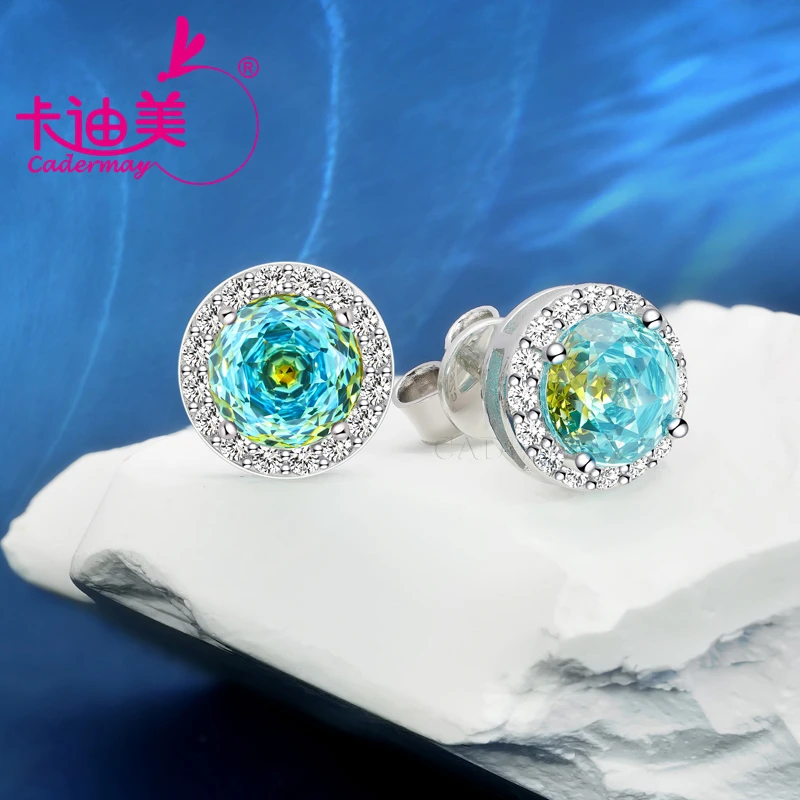 CADERMAY Double Color Eye Stone 925 Sterling Silver Stud Charms Earrings For Women Girls Custom Fashion  Jewelry