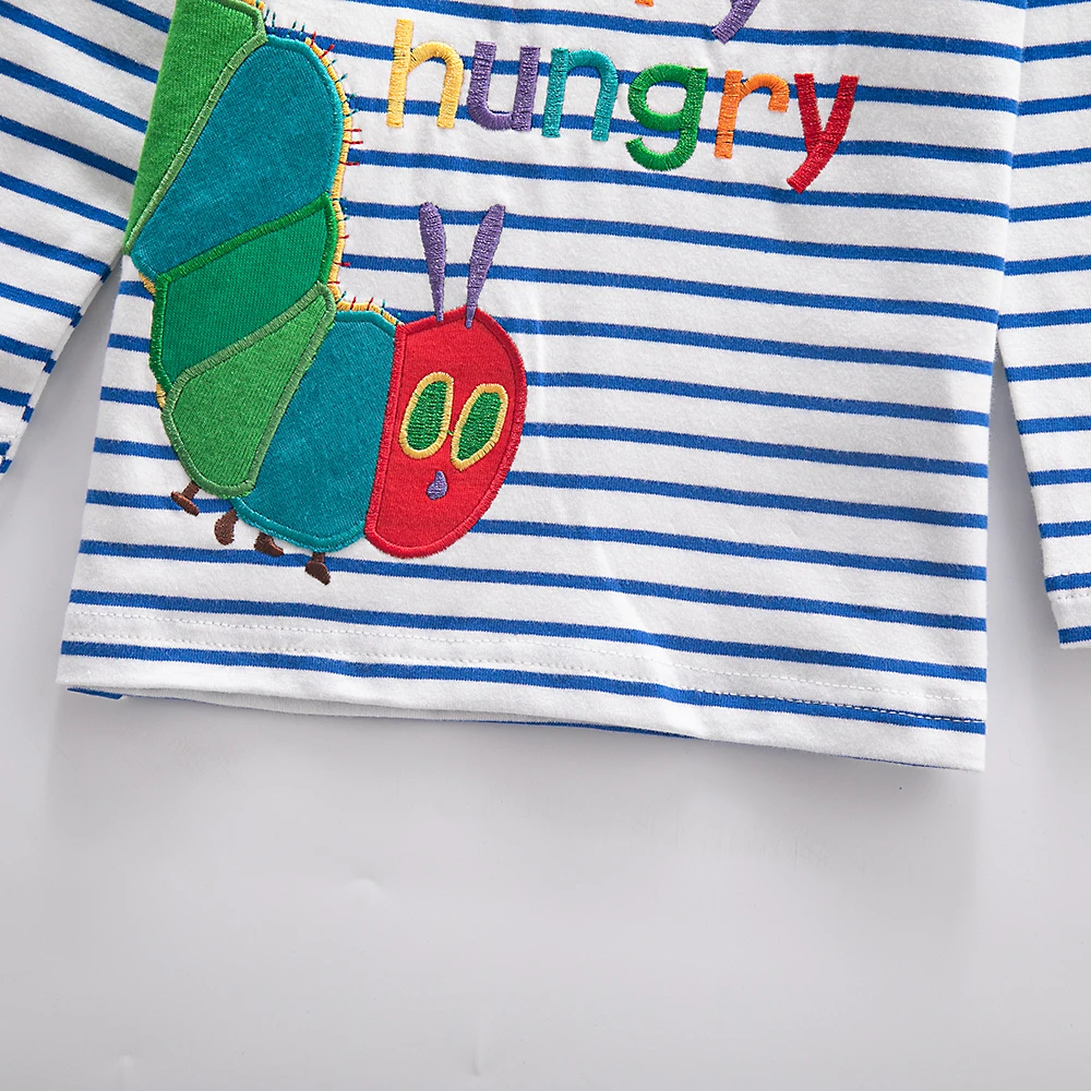 Jumping Meters 2-7T Children\'s Long Sleeve Tshirts For Spring Autumn Winter Boys Clothes Striped Embroidery Toddler Tops Shirts