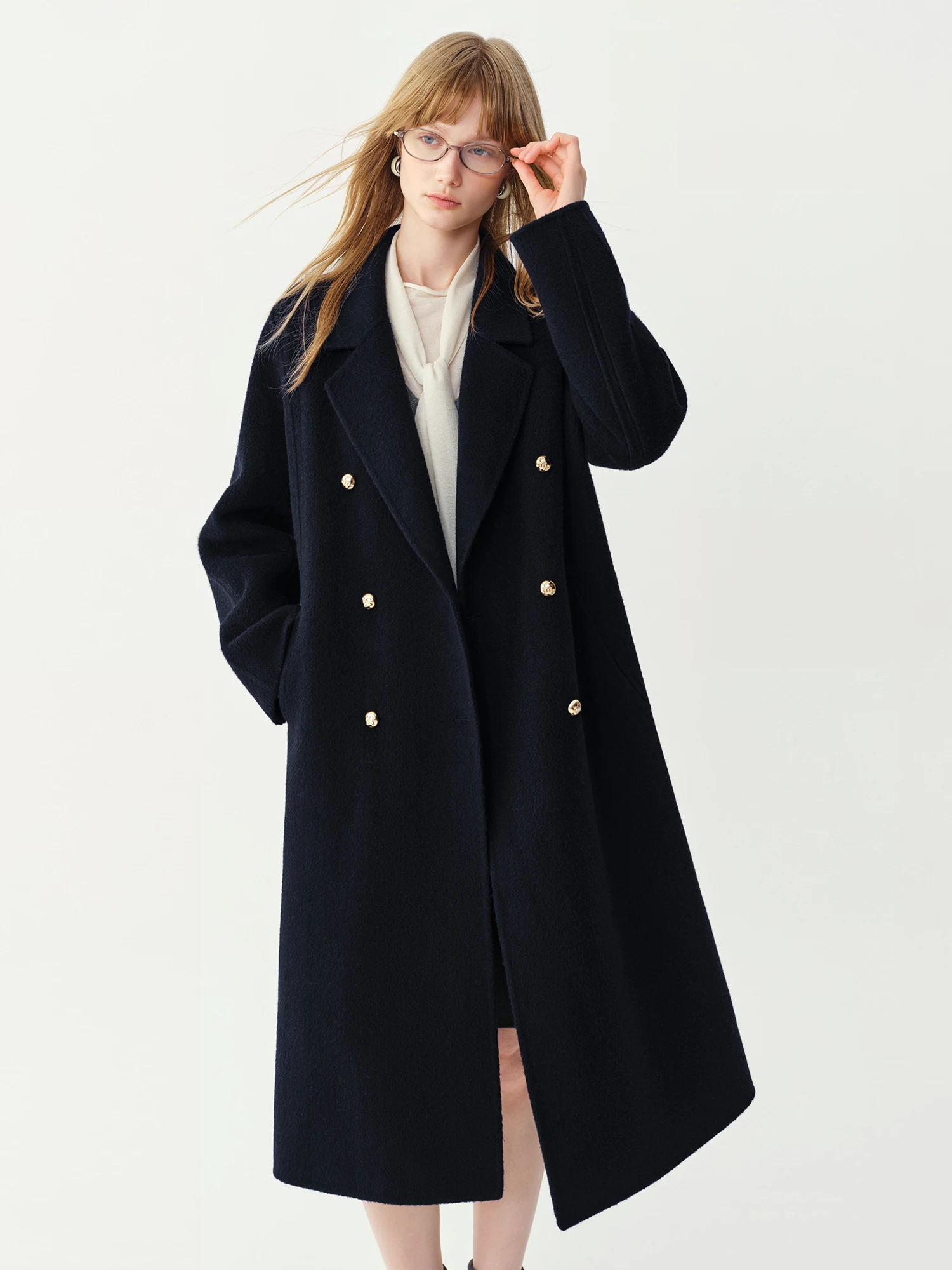 FSLE Women's Alpaca Wool Coat Double-Faced Wool Coat Winter 2026 New Style Long Wool Coat Straight Blazer Collar