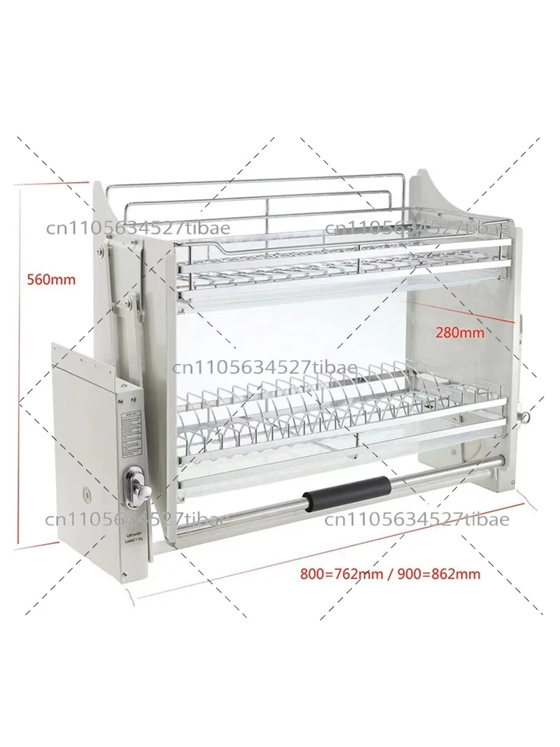 Stainless Steel Pull-Out Kitchen Shelf, Damping Hanging Cabinet Storage, Dish Lifting Pull-Down Rack