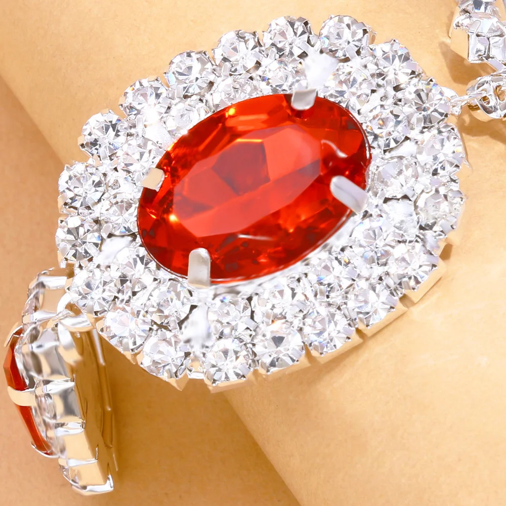Stonefans Boho Red Crystal Headband Hair Chain Women Water Drop Forehead Pendant Rhinestone Head Chain Bridal Headpiece Jewelry